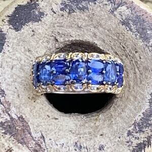 Gems En Vogue Ring Size 9 Sterling Silver Two Tone & Sapphire Band M. Valitutti
